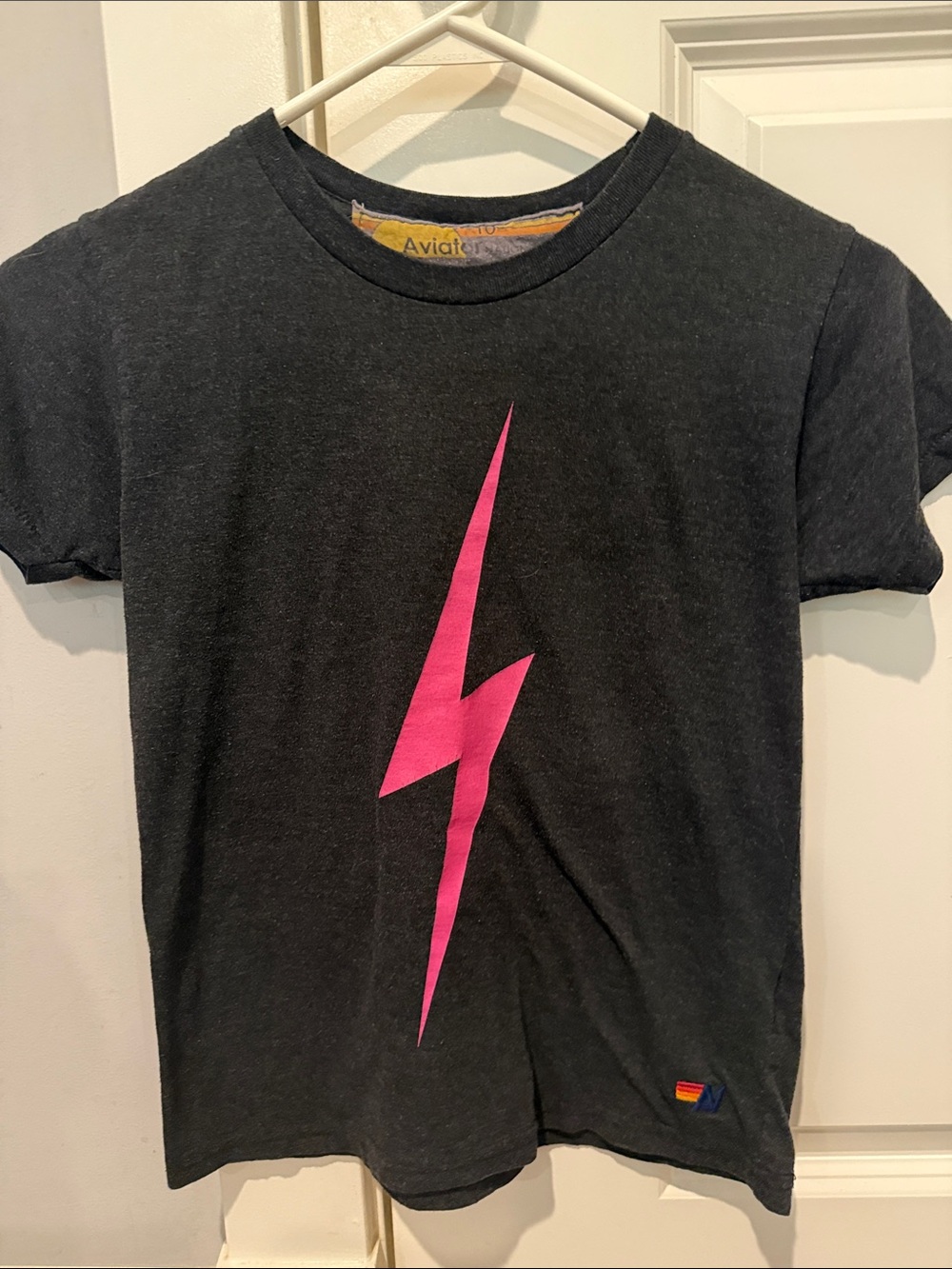 Aviator Nation Black Tee with Hot Pink Lightning Bolt